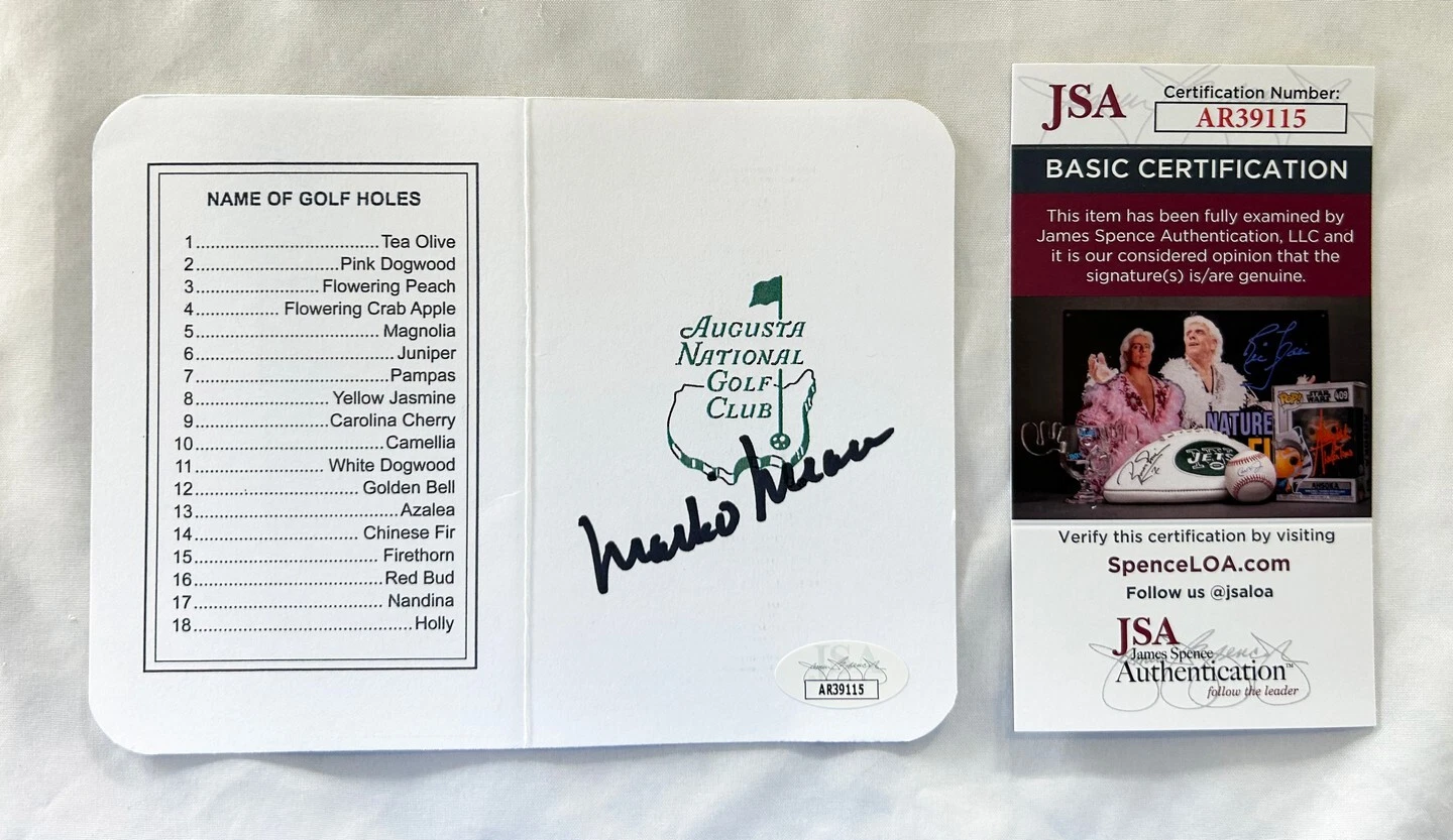 Mark O'Meara Signed Masters ScoreCard JSA 6 COA