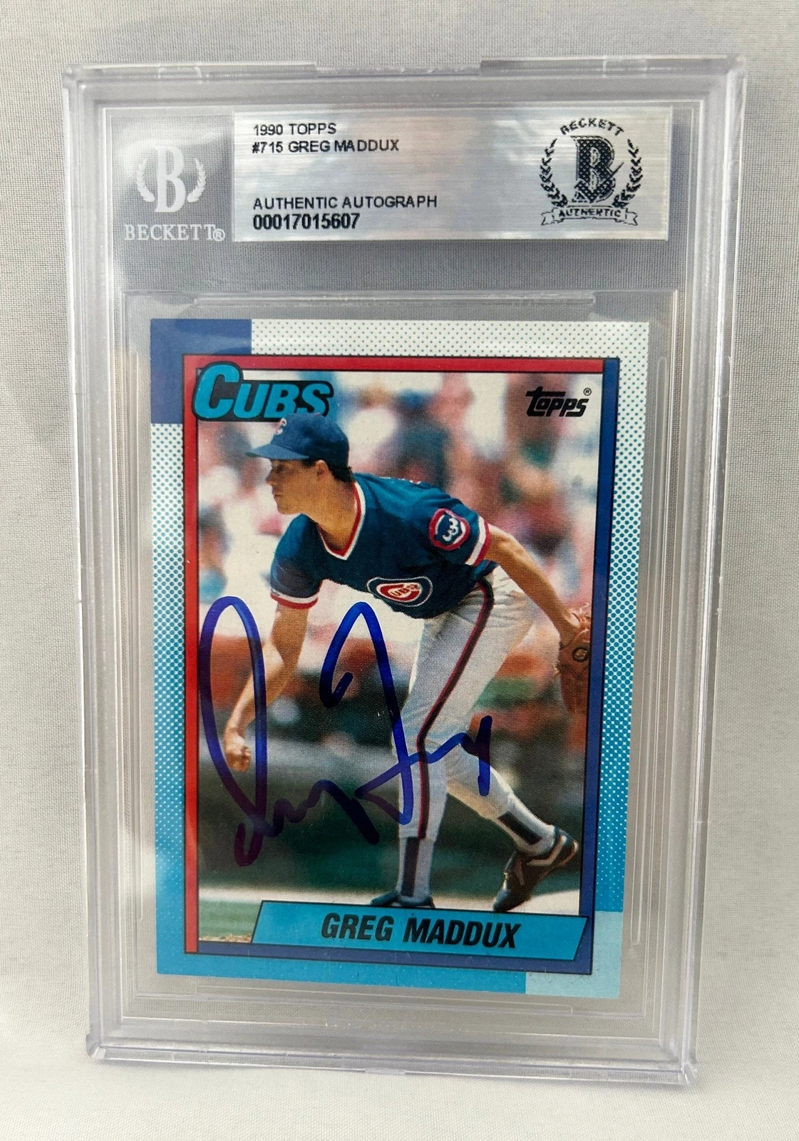 Greg Maddux Signed Card 1990 Topps #715 Beckett BAS COA