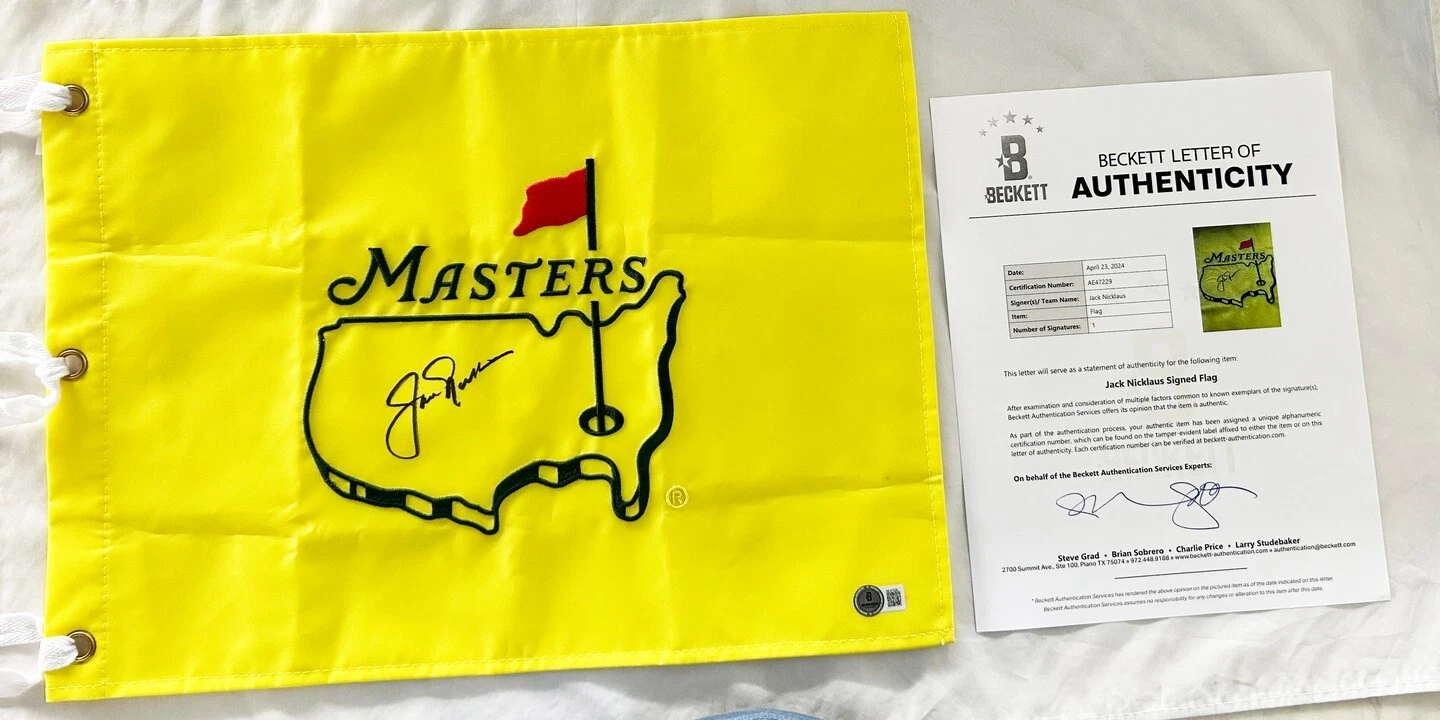 Jack Nicklaus Signed Masters Flag Beckett BAS 1 COA
