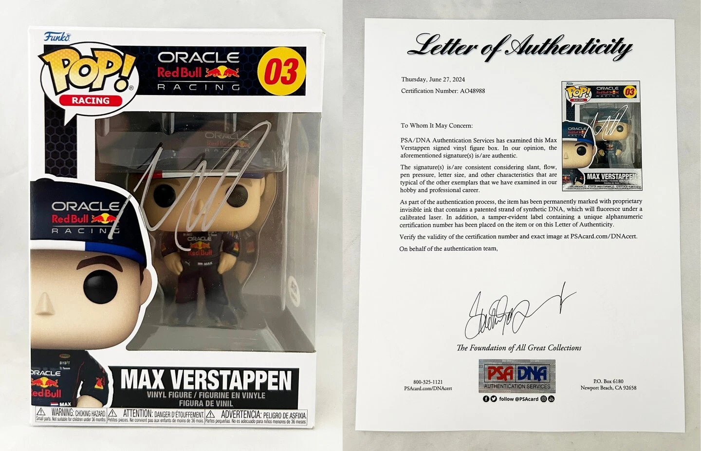 Max Verstappen Signed Funko Pop Red Bull Formula 1 F1 PSA/DNA 3 COA