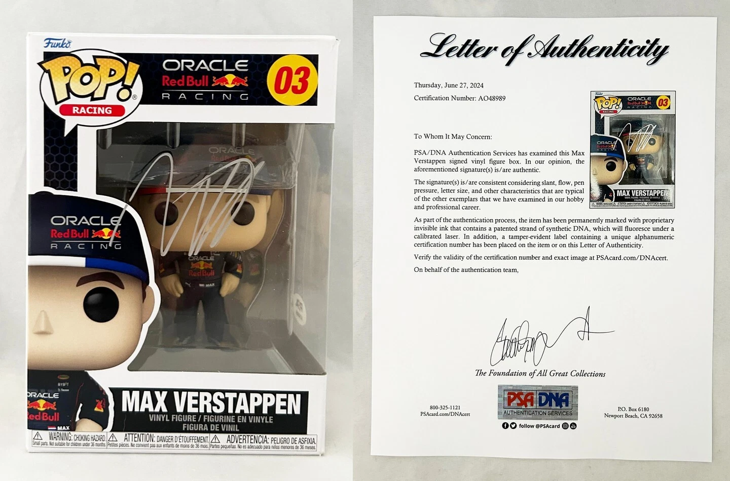 Max Verstappen Signed Funko Pop Red Bull Formula 1 F1 PSA/DNA 1 COA