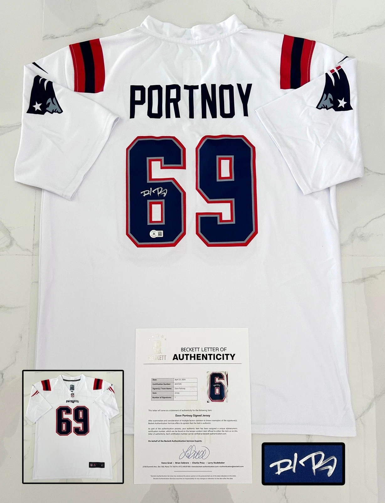 Dave Portnoy Signed Jersey Barstool Sports New England Patriots Beckett BAS COA