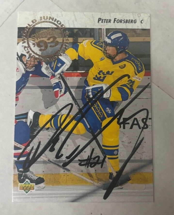 Peter Forsberg SIGNED AUTOGRAPHED 1992-93 Upper Deck Card #585 Hockey