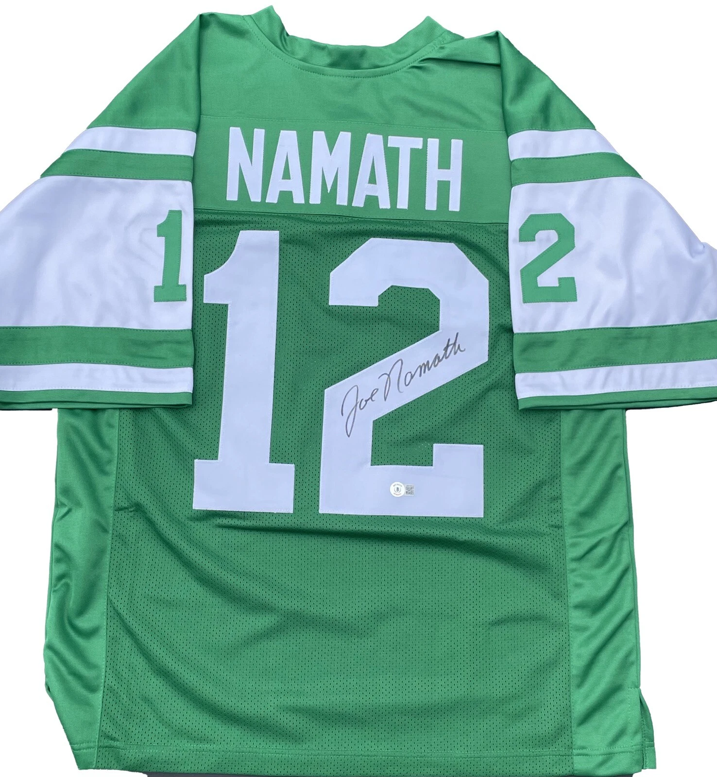 JOE NAMATH SIGNED NEW YORK JETS GREEN JERSEY BAS WK90839