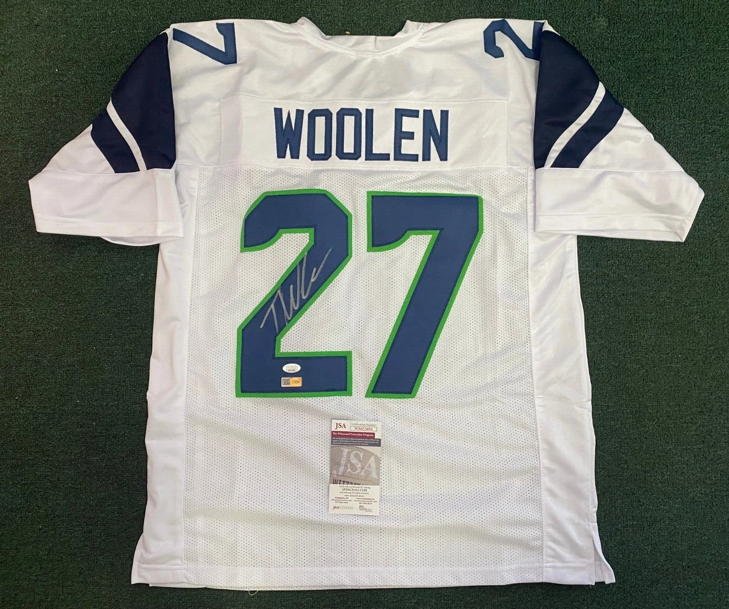 TARIQ WOOLEN #27 SEAHAWKS SIGNED AUTOGRAPHED CUSTOM JERSEY SIZE XL JSA COA