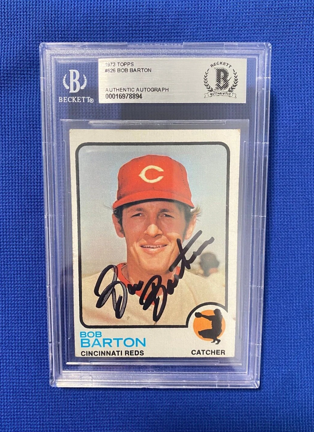 1973 TOPPS BOB BARTON REDS SIGNED AUTOGRAPHED AUTO CARD #626 BECKETT AUTH