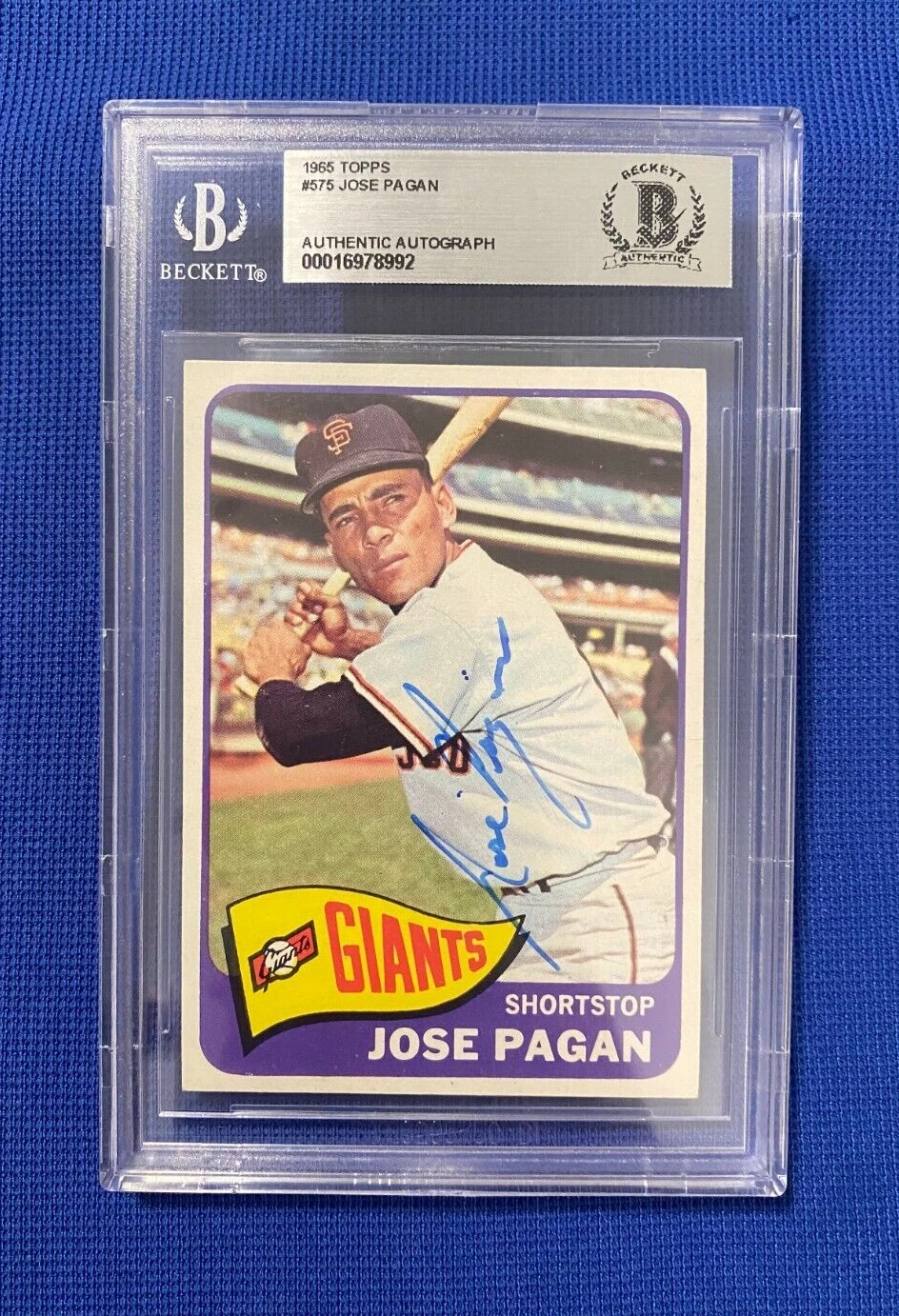 1965 TOPPS JOSE PAGAN GIANTS SIGNED AUTOGRAPHED AUTO CARD #575 BECKETT AUTH