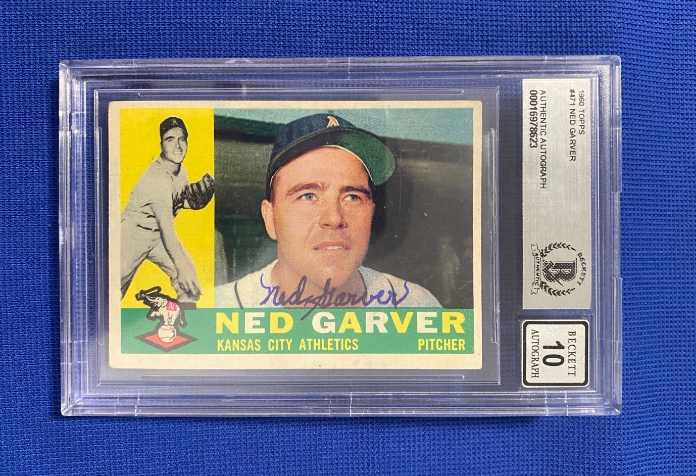 1960 TOPPS NED GARVER ATHLETICS SIGNED AUTOGRAPH AUTO CARD #471 BECKETT 10 AUTO