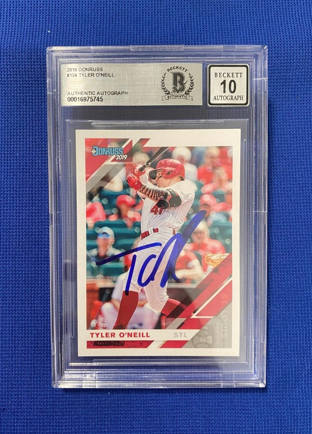 2019 DONRUSS TYLER O'NEILL CARDINALS SIGNED AUTOGRAPH CARD #134 BECKETT 10 AUTO