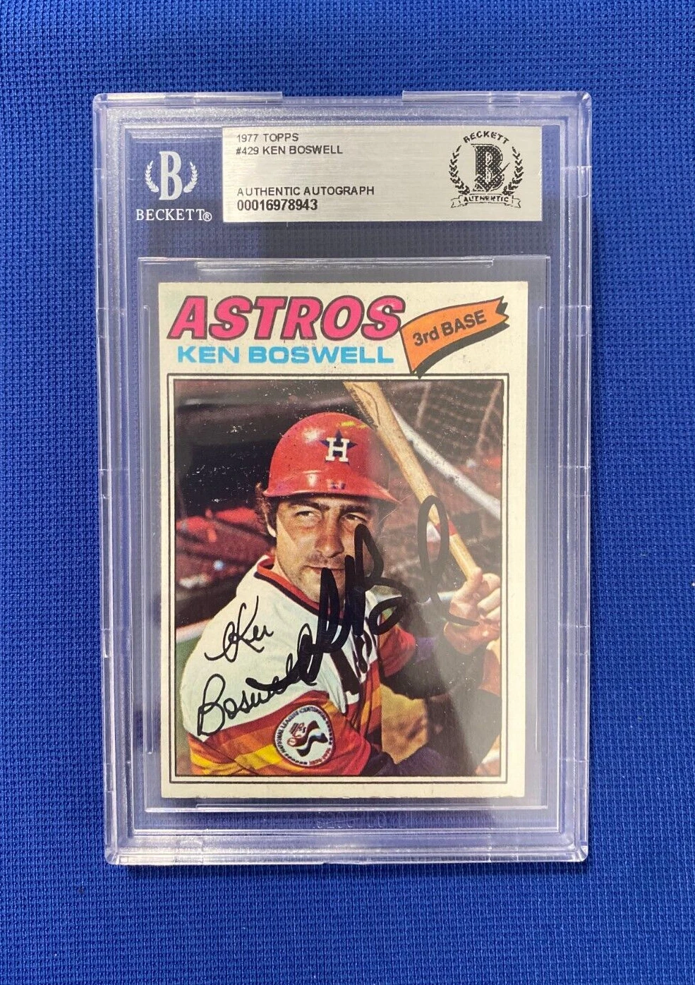 1977 TOPPS KEN BOSWELL ASTROS SIGNED AUTOGRAPHED AUTO #429 CARD BECKETT AUTH
