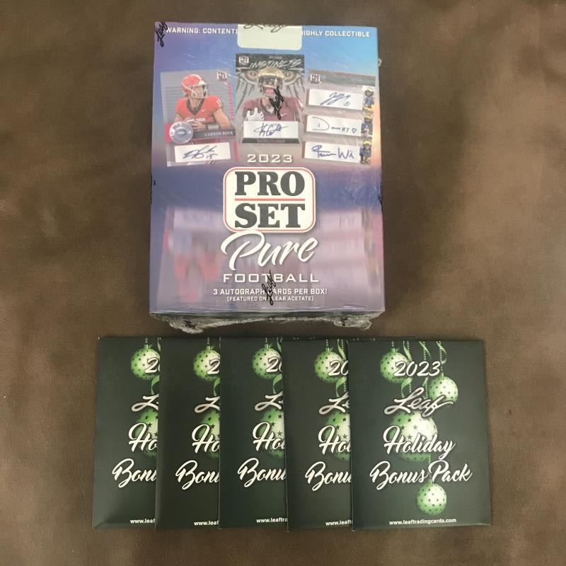 2023 LEAF PRO SET PURE HOBBY BOX 3 AUTO’S SEALED + 5 2023 HOLIDAY BONUS PACKS COLLECTIBLE MEMORABILIA