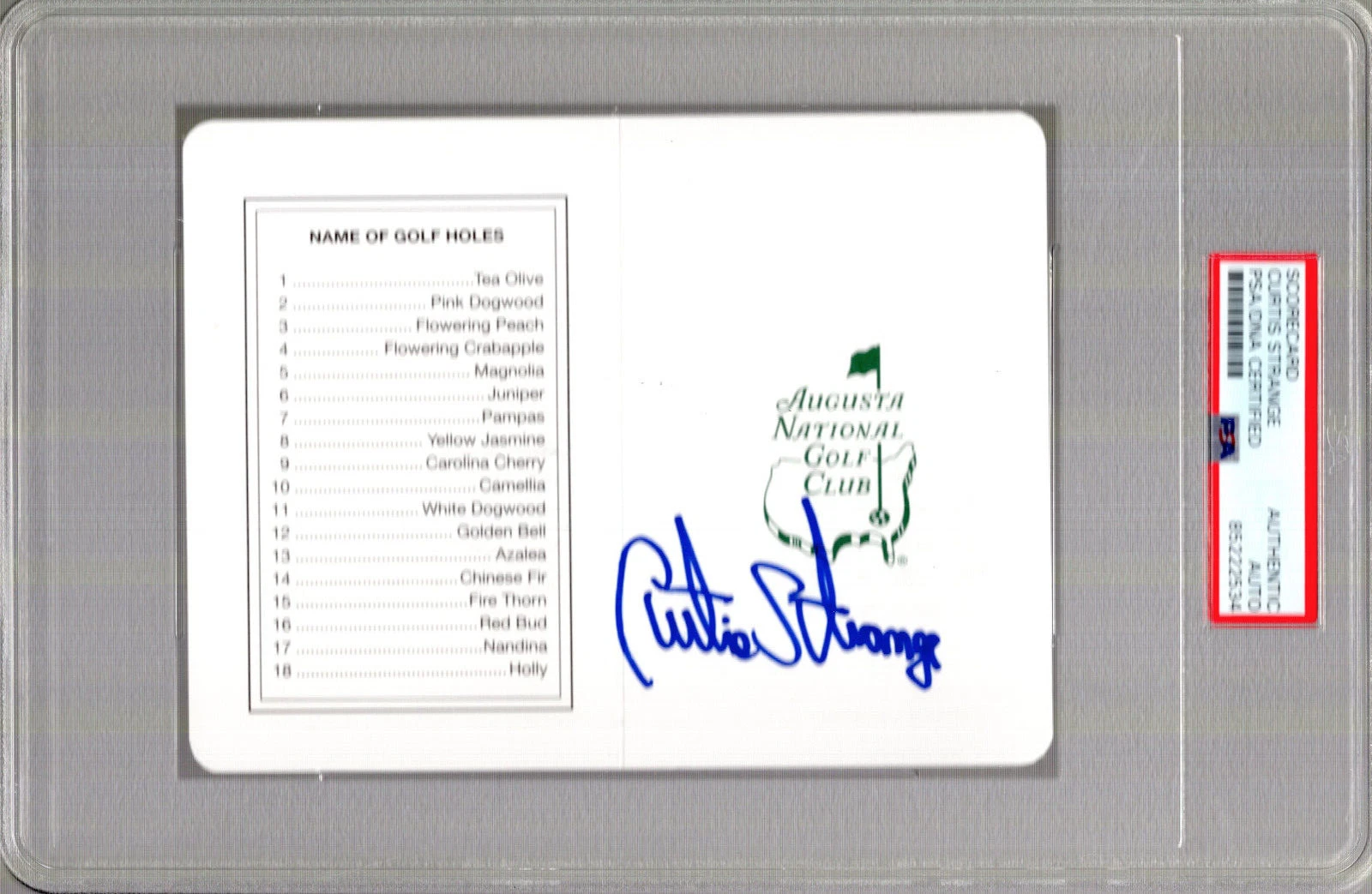 CURTIS STRANGE HAND SIGNED MASTERS SCORE CARD GOLF LEGEND PSA SLABBED