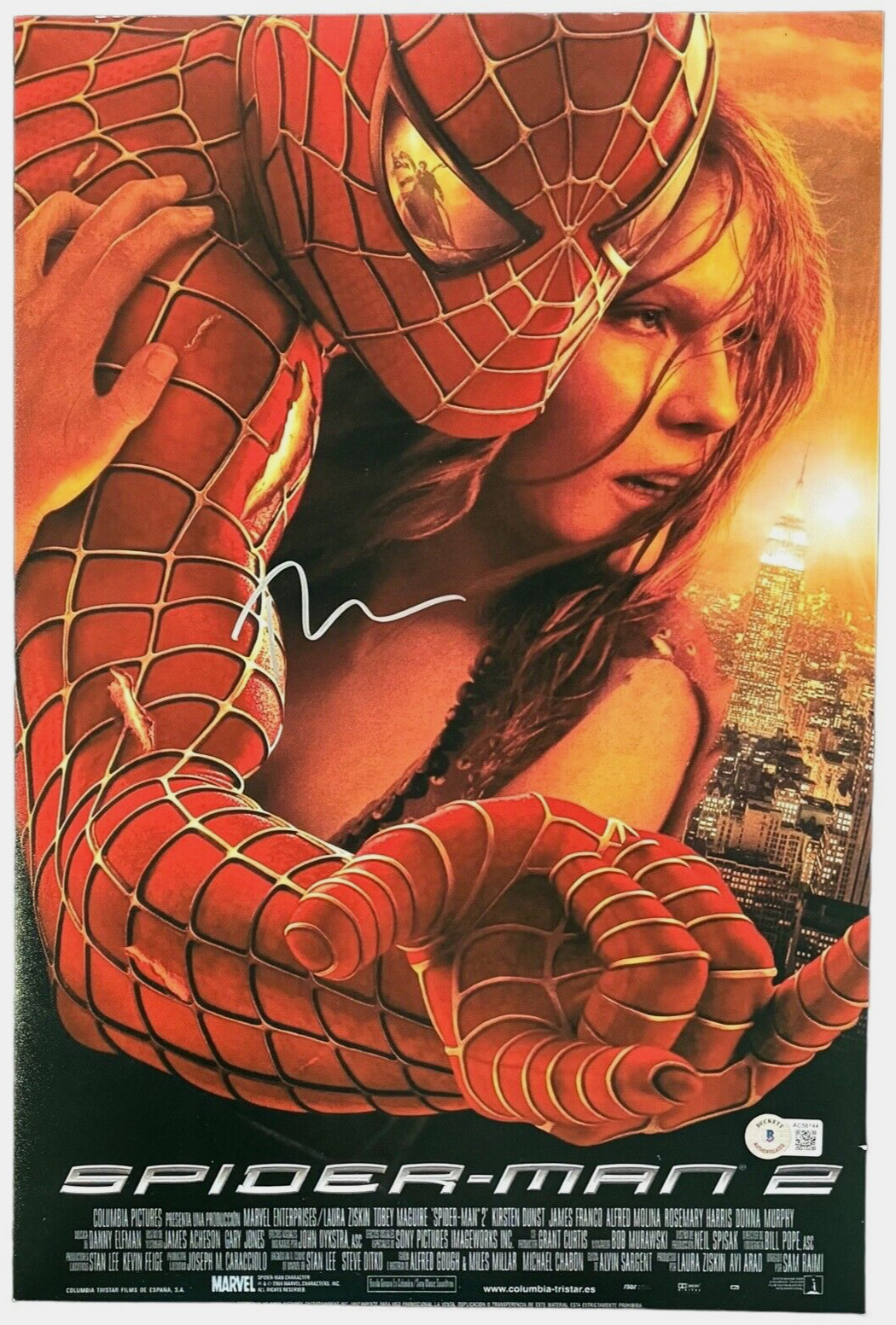 Tobey Maguire Signed Autograph Spider-Man 12x18 Movie Poster Photo Beckett COA