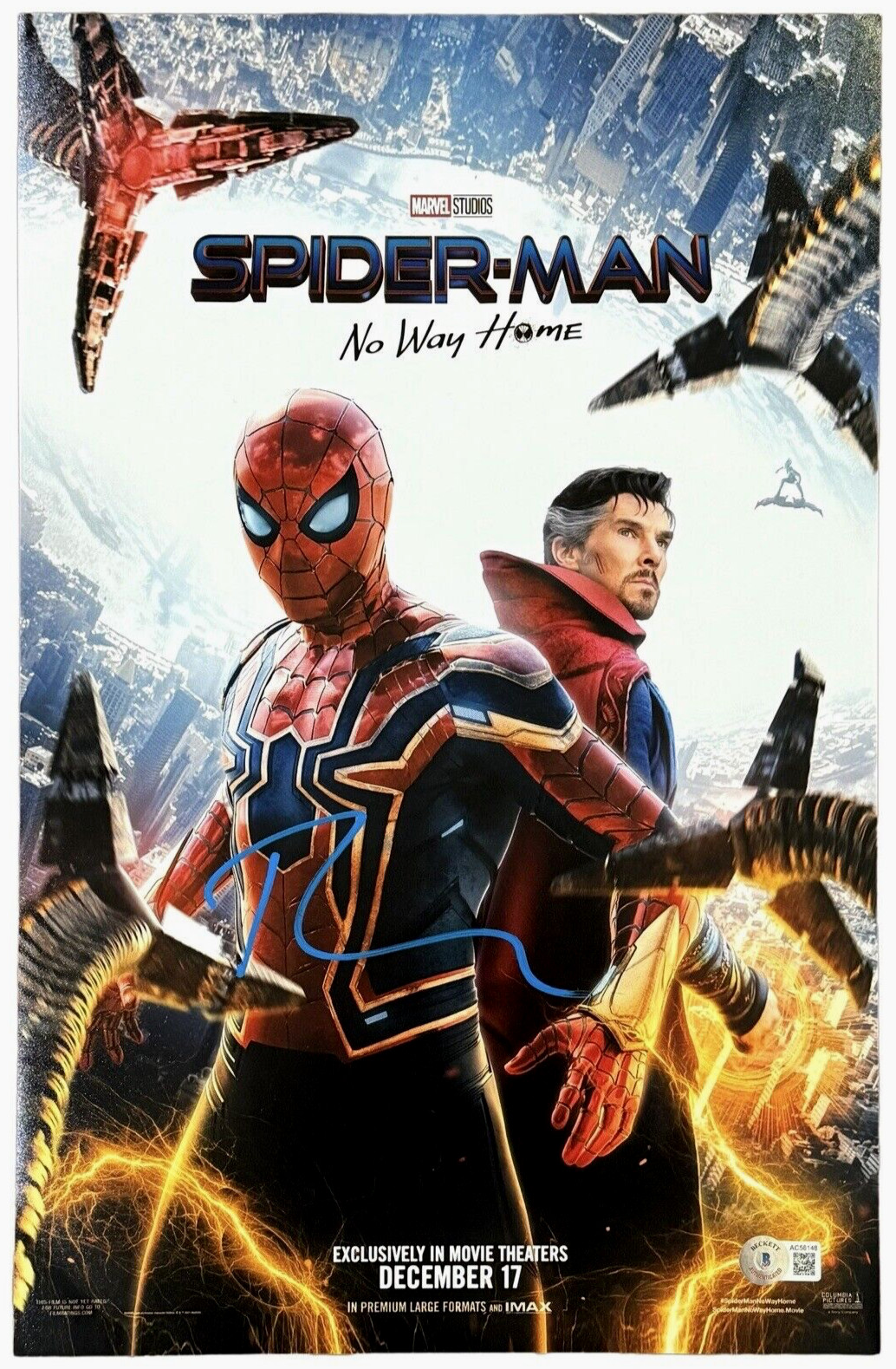 TOBEY MAGUIRE SIGNED AUTOGRAPH SPIDER-MAN NO WAY HOME 11×17 POSTER PHOTO BAS COA COLLECTIBLE MEMORABILIA