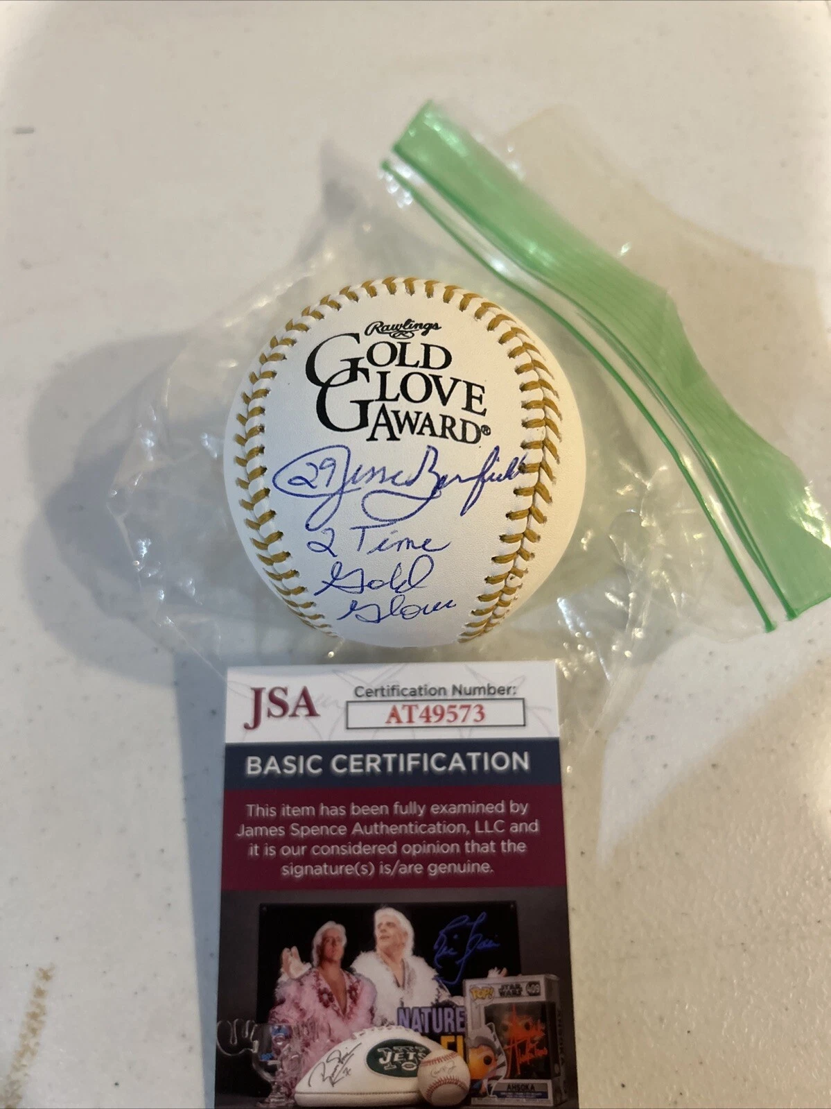 JESSE BARFIELD SIGNED AUTOGRAPH GOLD GLOVE BALL JSA COA LOGO BASEBALL YANKEES