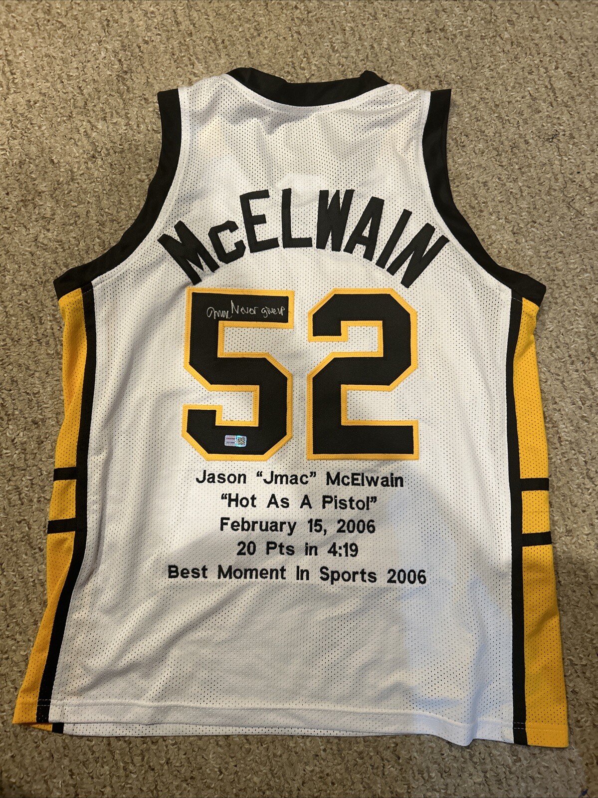 JASON JMAC MCELWAIN SIGNED AUTOGRAPH JERSEY TRISTAR COA ESPY WINNER BASKETBALL
