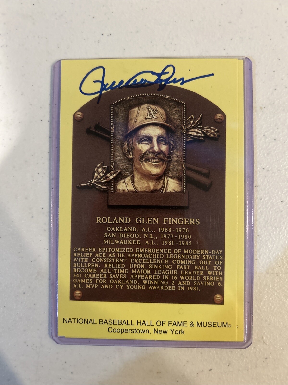 OAKLAND ATHLETICS- ROLLIE FINGERS SIGNED AUTOGRAPH HOF PLAQUE CARD COA PADRES