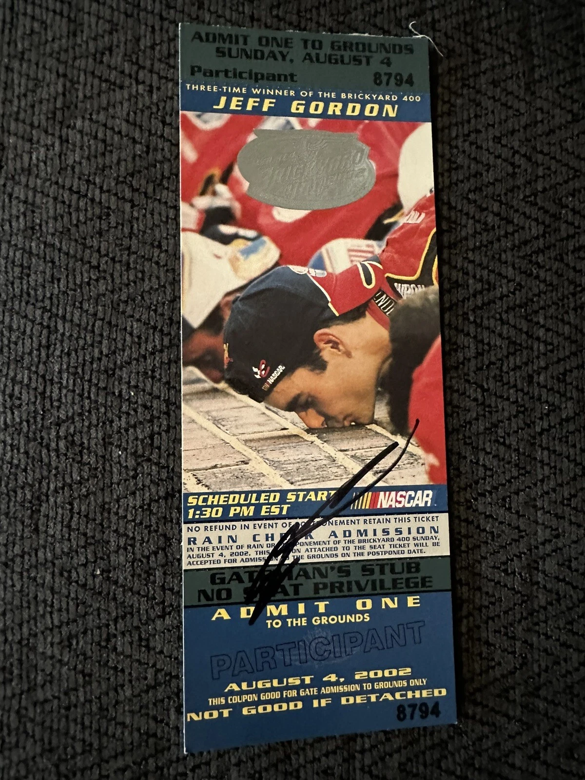 2001 Brickyard 400 Winner Jeff Gordon Signed Ticket Stub 2002 Race NASCAR
