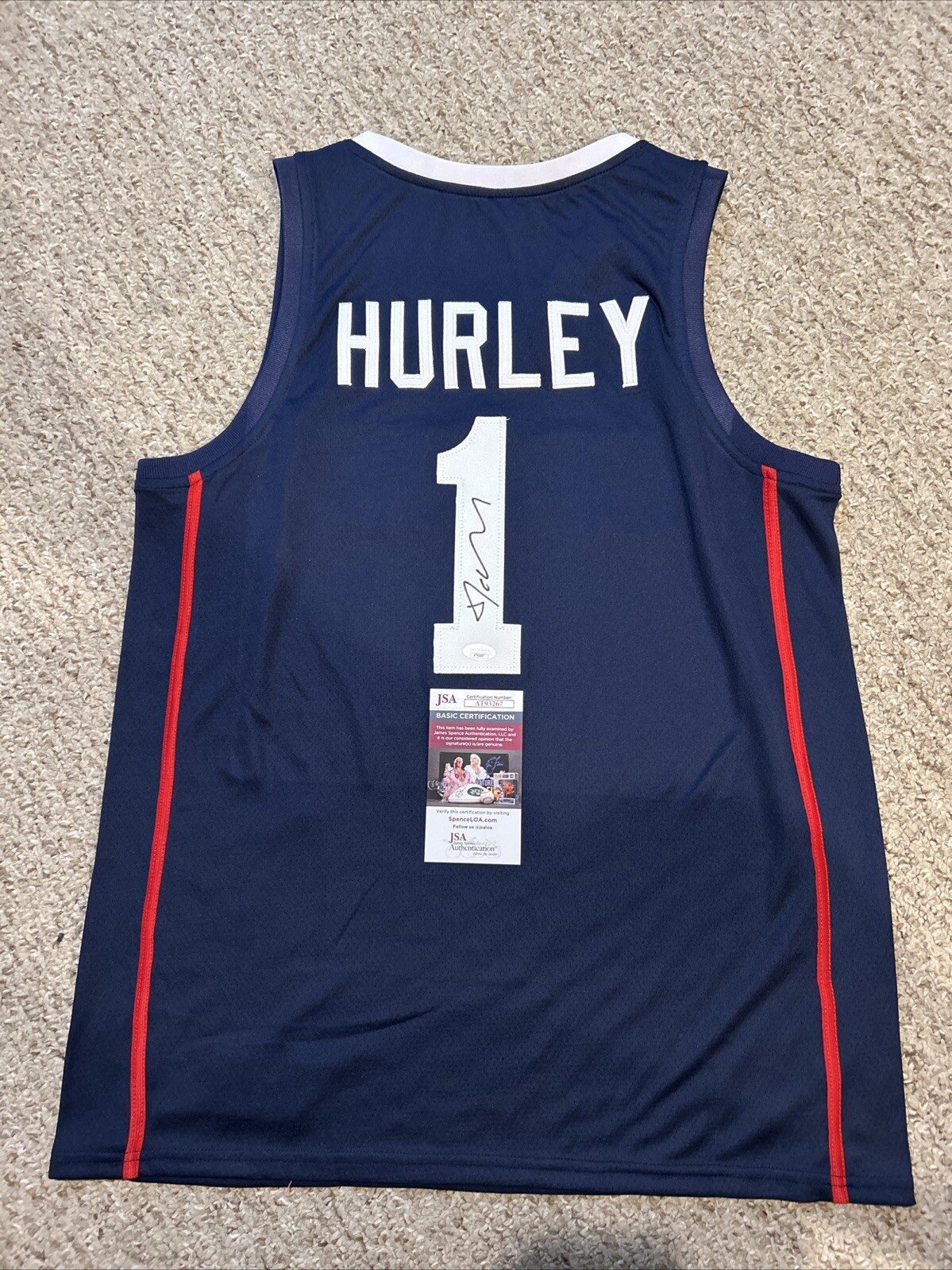 UCONN HUSKIES- COACH DAN HURLEY SIGNED AUTOGRAPH JERSEY JSA COA BASKETBALL COLLECTIBLE MEMORABILIA