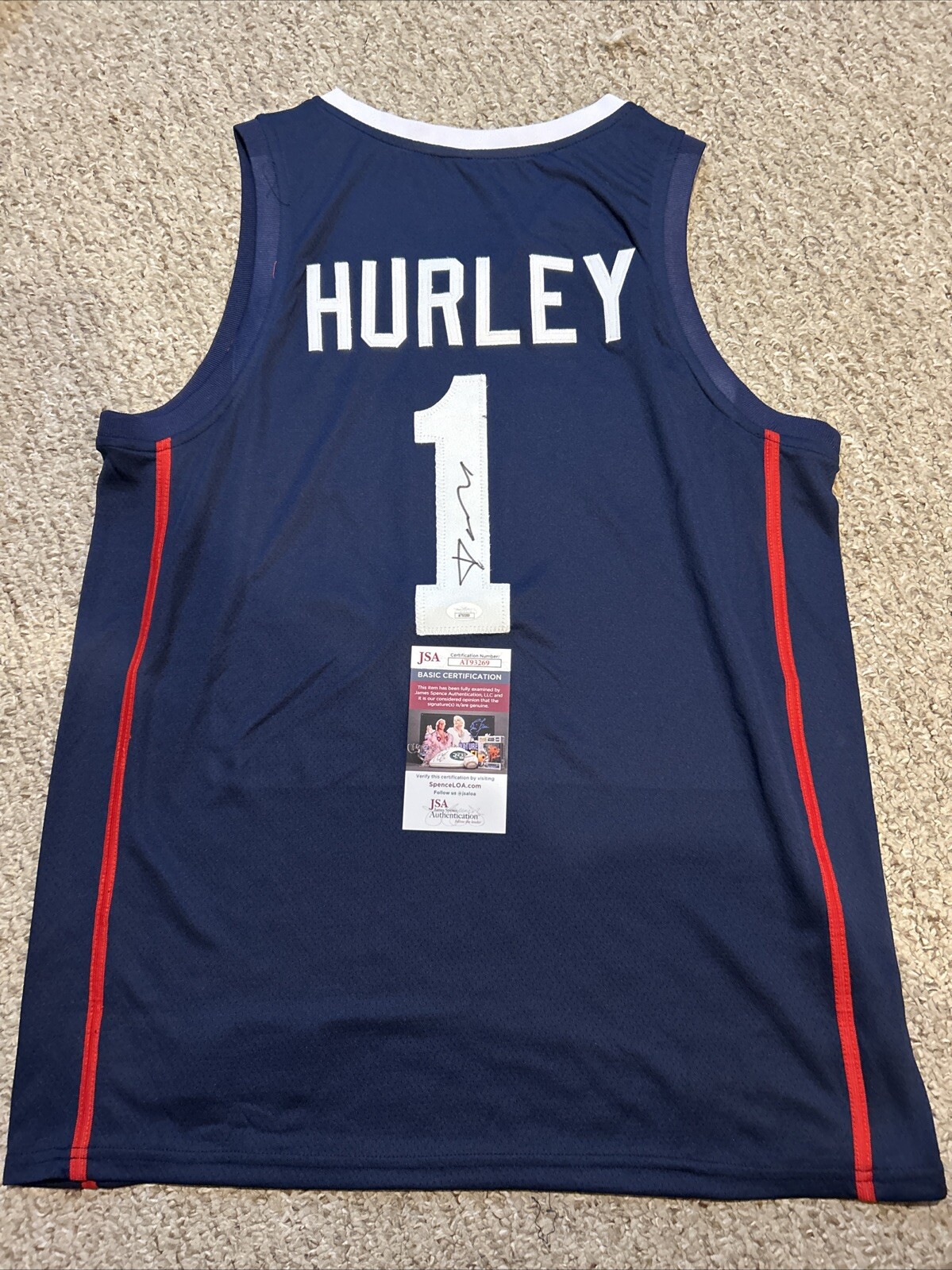 UCONN HUSKIES- COACH DAN HURLEY SIGNED AUTOGRAPH JERSEY JSA COA BASKETBALL COLLECTIBLE MEMORABILIA