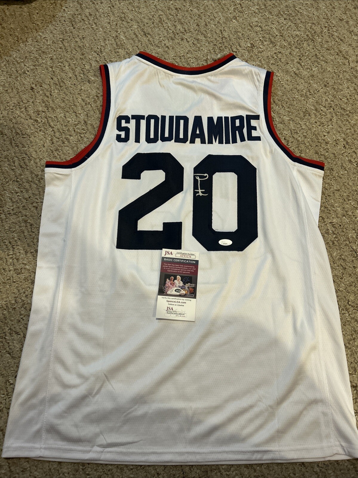 ARIZONA WILDCATS- DAMON STOUDAMIRE SIGNED AUTOGRAPH JERSEY JSA COA NBA STAR