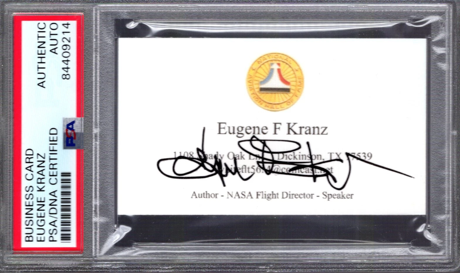 GENE KRANZ HAND SIGNEDBUSINESS CARD NASA MISSION CONTROL JSA+PSA SLAB