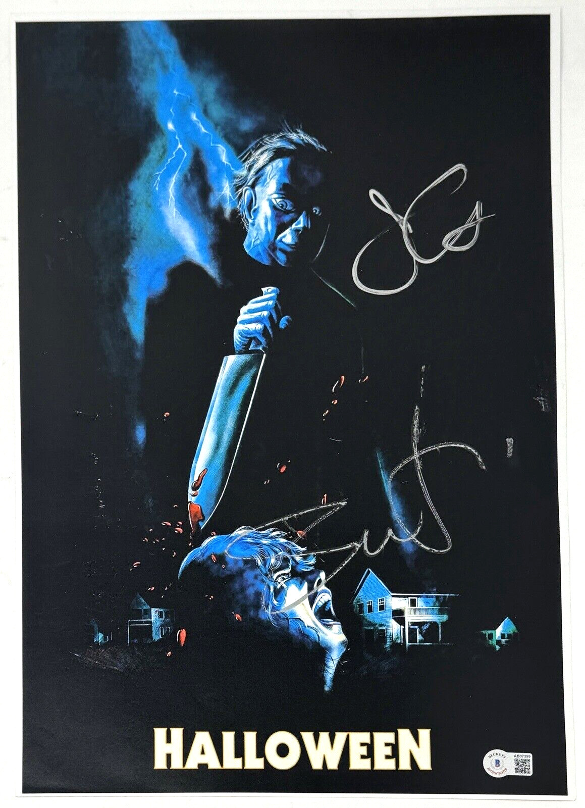 Jamie Lee Curtis & John Carpenter Halloween Signed 12x18 Movie Poster BAS COA