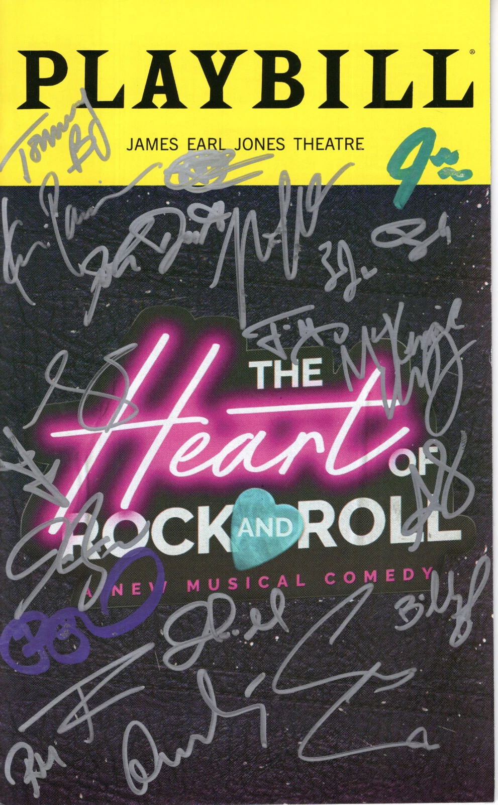 HEART OF ROCK AND ROLL HAND SIGNED NYC PLAYBILL+COA SIGNED BY CAST ON COVER