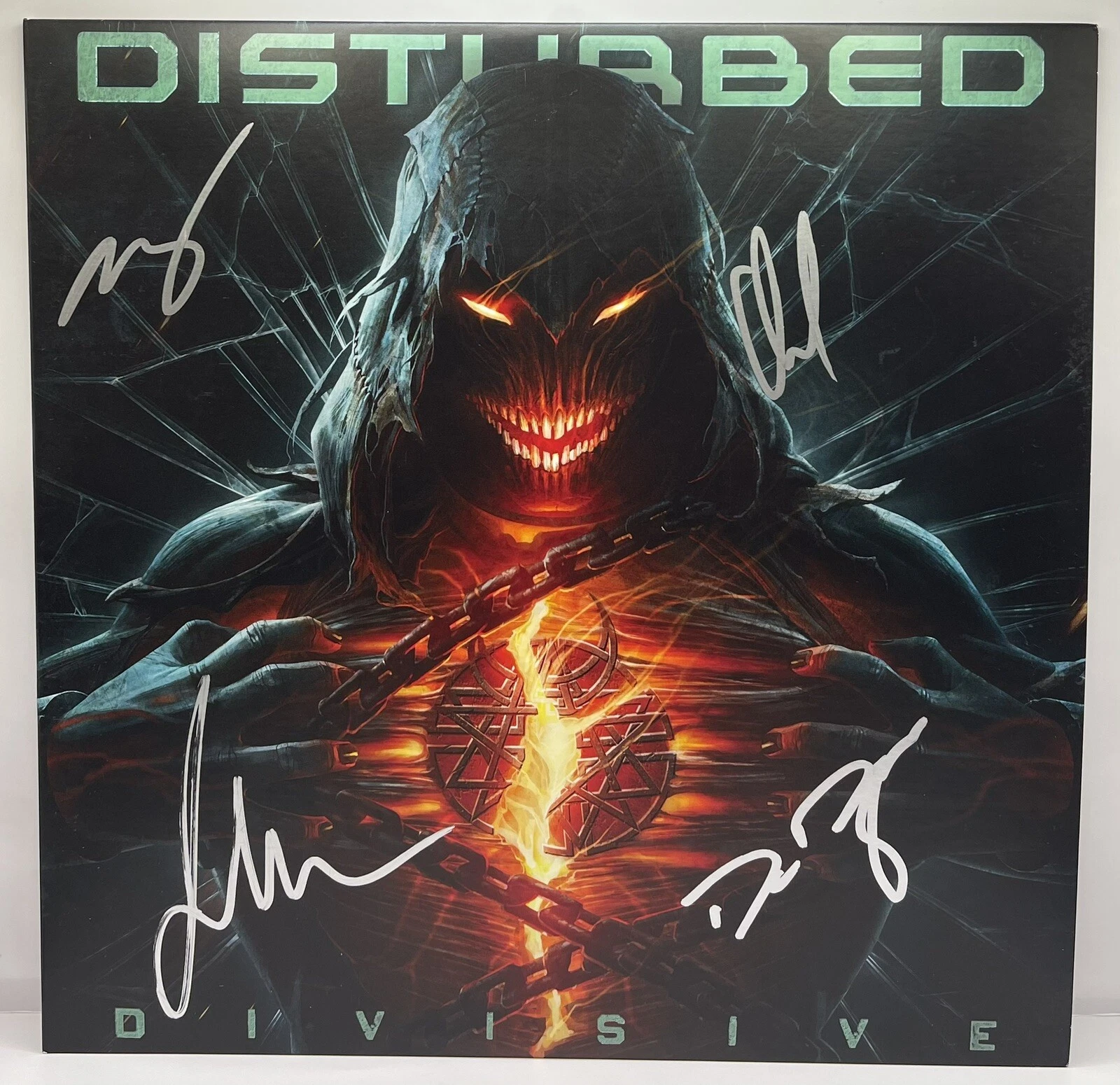 DISTURBED SIGNED DIVISIVE VINYL RECORD JSA COA AUTOGRAPHED BAND 4X DRAIMAN