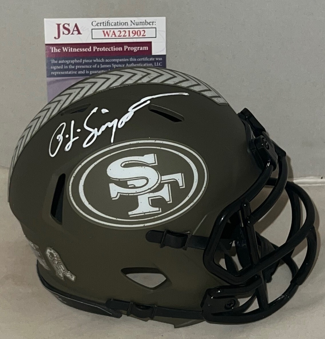 O.J. Simpson signed San Francisco 49ers Salute To Service mini helmet JSA Witnes