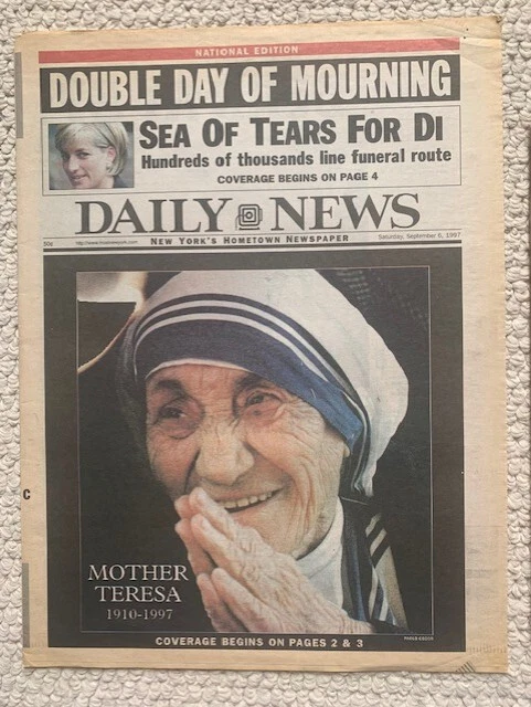MOTHER TERESA DIES LOT OF 6 DIFFERENT NEW YORK NEWSPAPERS FROM 1997 RARE