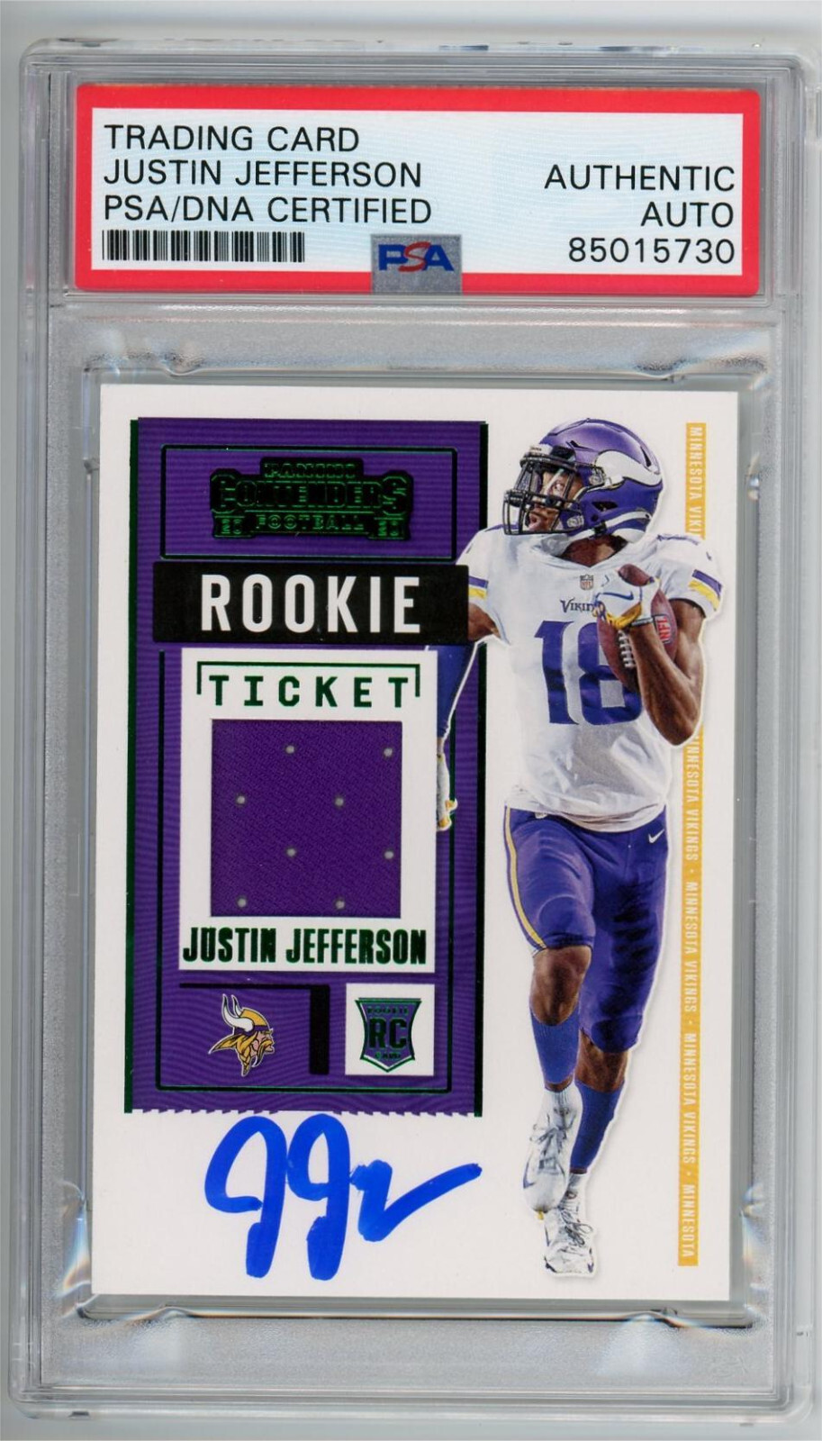 JUSTIN JEFFERSON SIGNED 2020 CONTENDERS ROOKIE TICKET CARD #RTS-JJE PSA/DNA AUTO