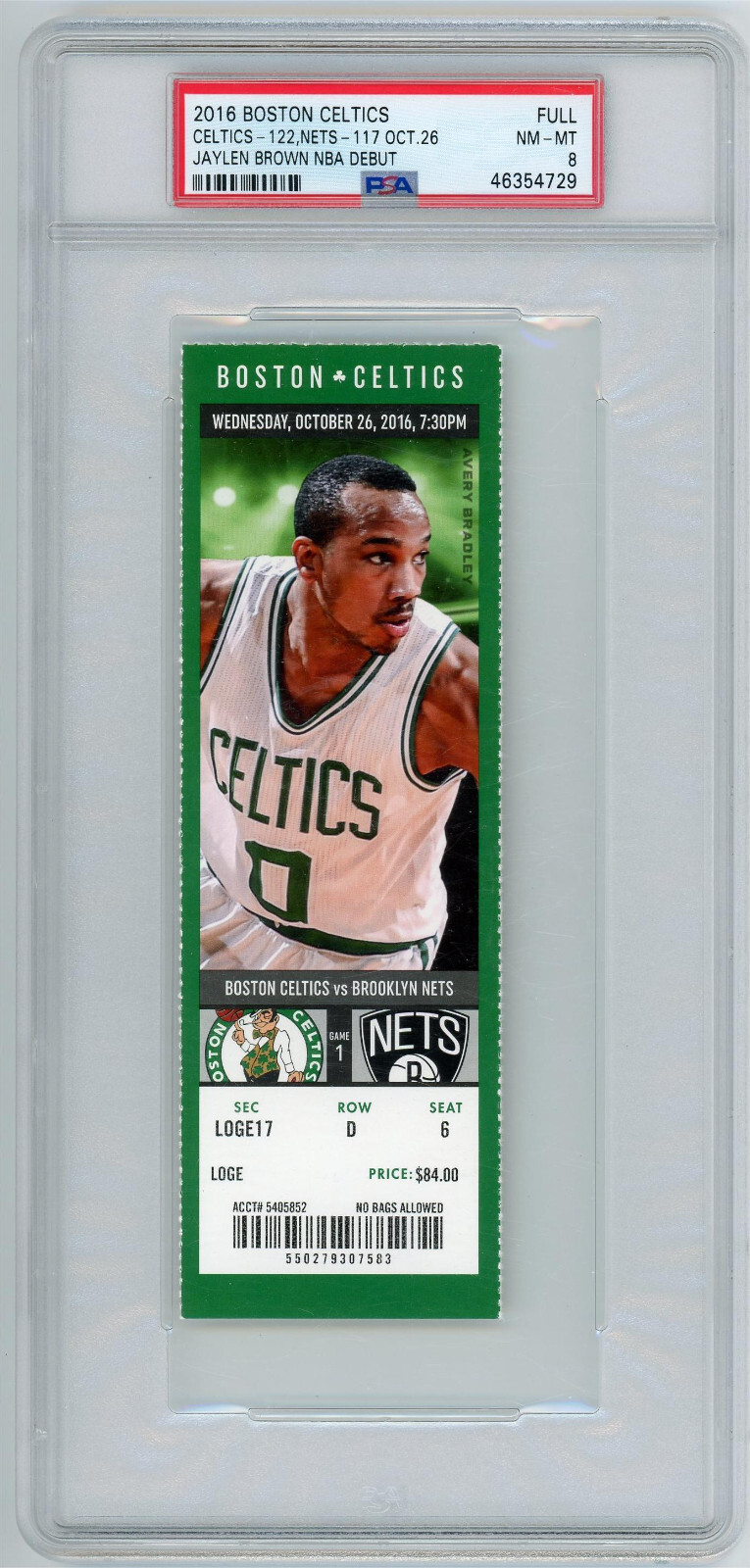 NBA Finals MVP Jaylen Brown Boston Celtics NBA Debut Ticket 10/26/16 PSA 9