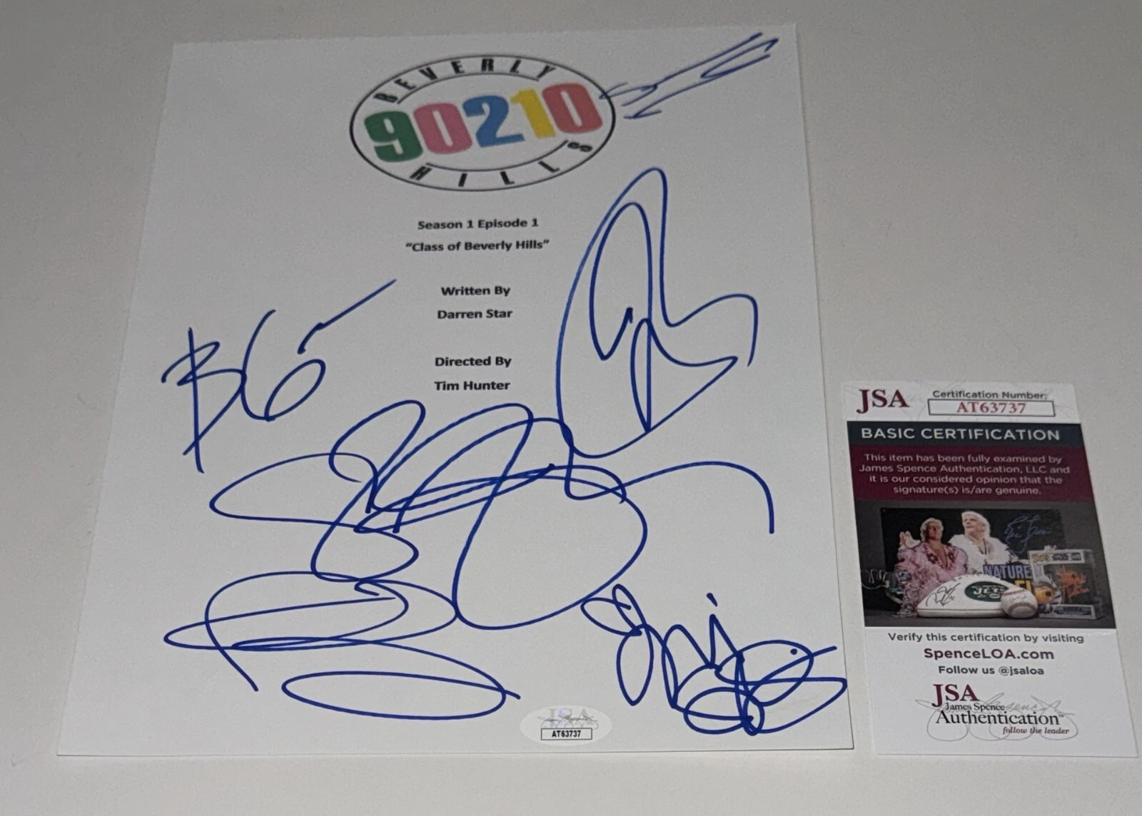 BEVERLY HILLS 90210 CAST SIGNED PILOT TRANSCRIPT DOHERTY PRIESTLEY 6X JSA COA