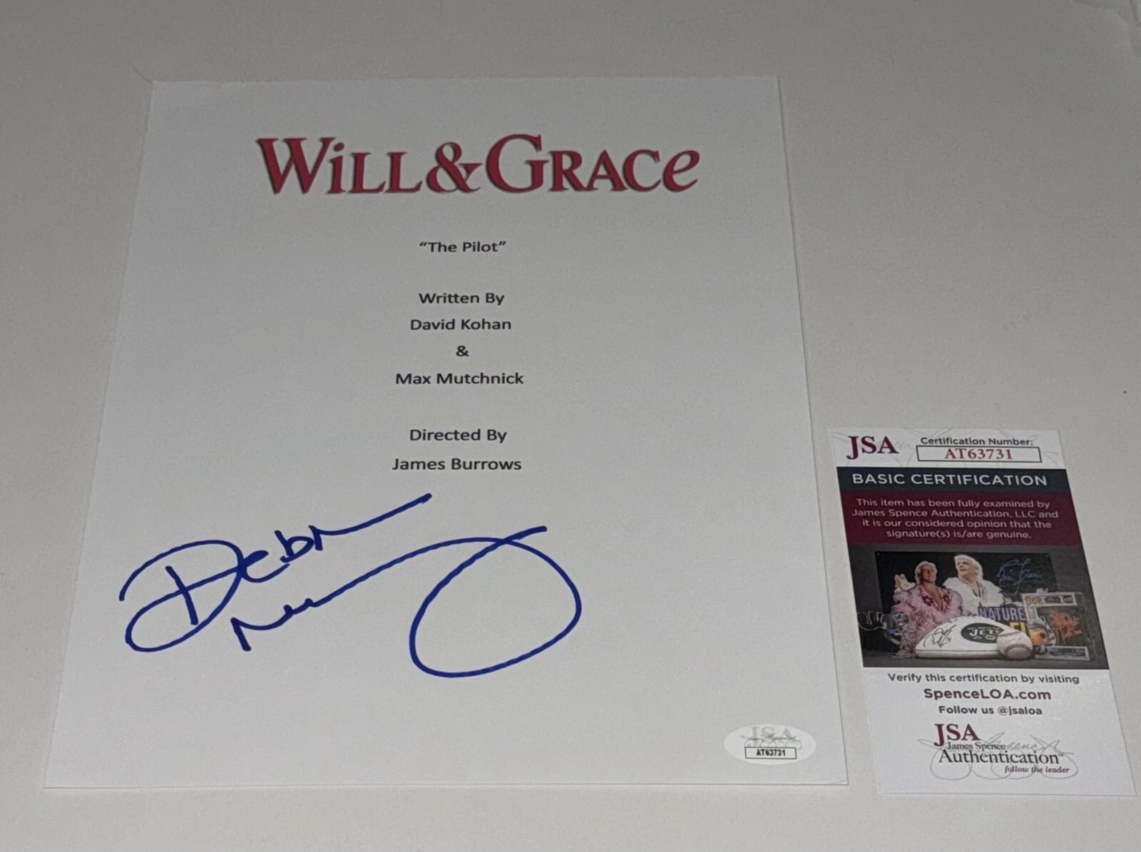 DEBRA MESSING SIGNED WILL & GRACE PILOT EPISODE SCRIPT JSA COA