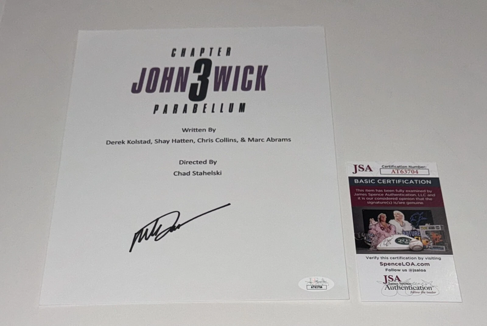 MARK DACASCOS SIGNED JOHN WICK CHAPTER 3 PARABELLUM MOVIE TRANSCRIPT JSA COA