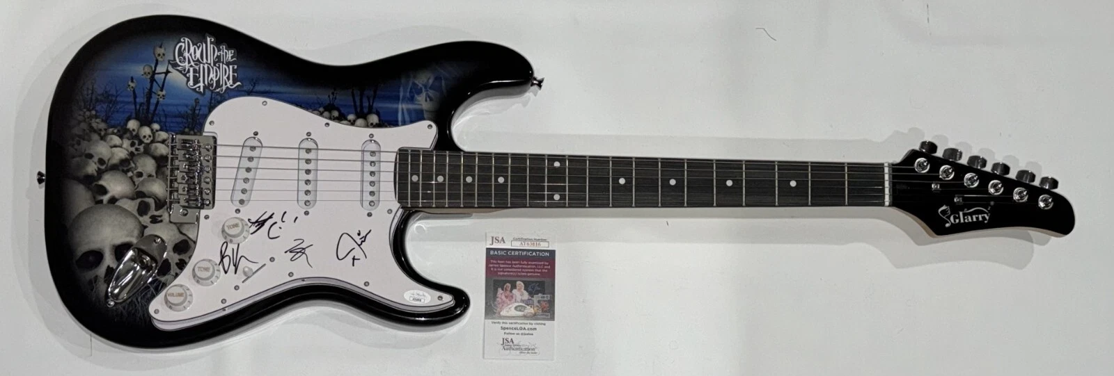 CROWN THE EMPIRE SIGNED SKULL ELECTRIC GUITAR ANDY LEO BRANDON HAYDEN 4x JSA COA