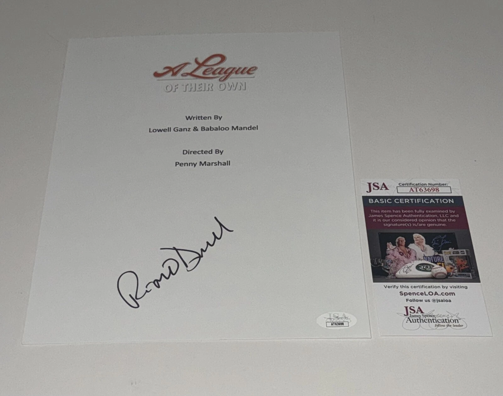 ROSIE O'DONNELL SIGNED A LEAGUE OF THEIR OWN MOVIE SCRIPT DORIS JSA COA