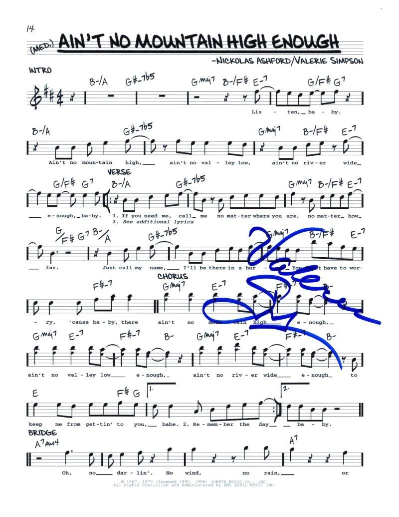 VALERIE SIMPSON SIGNED AUTOGRAPH AIN’T NO MOUNTAIN HIGH ENOUGH SHEET MUSIC COLLECTIBLE MEMORABILIA
