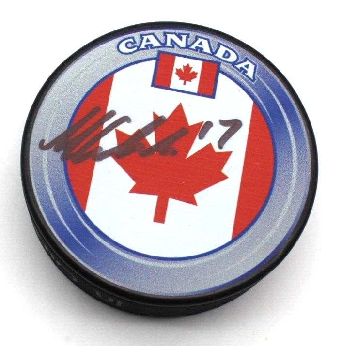 Macklin Celebrini Signed Team Canada Sharks Hockey Puck w/Beckett COA BJ070473