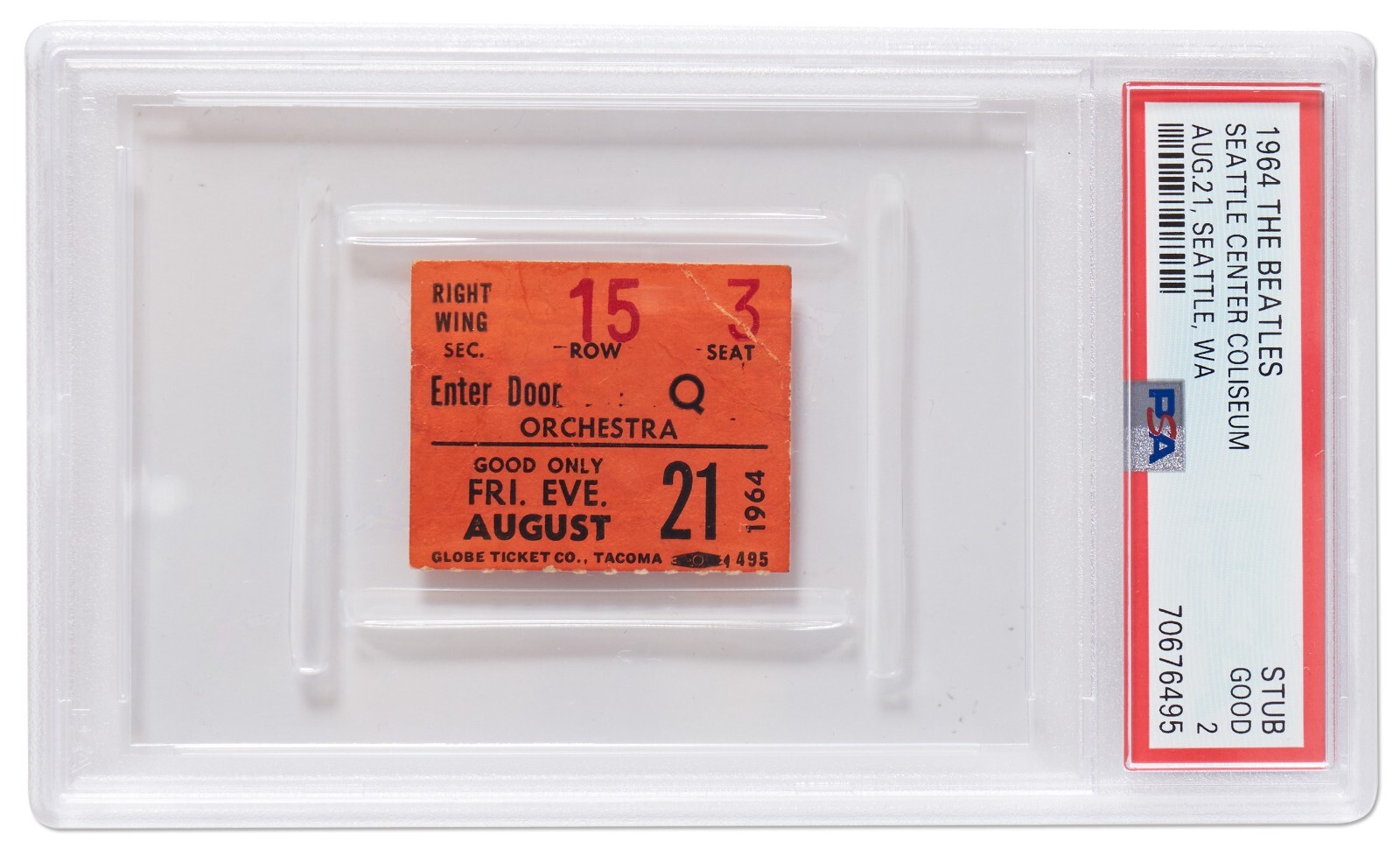 The Beatles Concert Ticket Stub August 21 1964 Seattle 1st Washington Show PSA