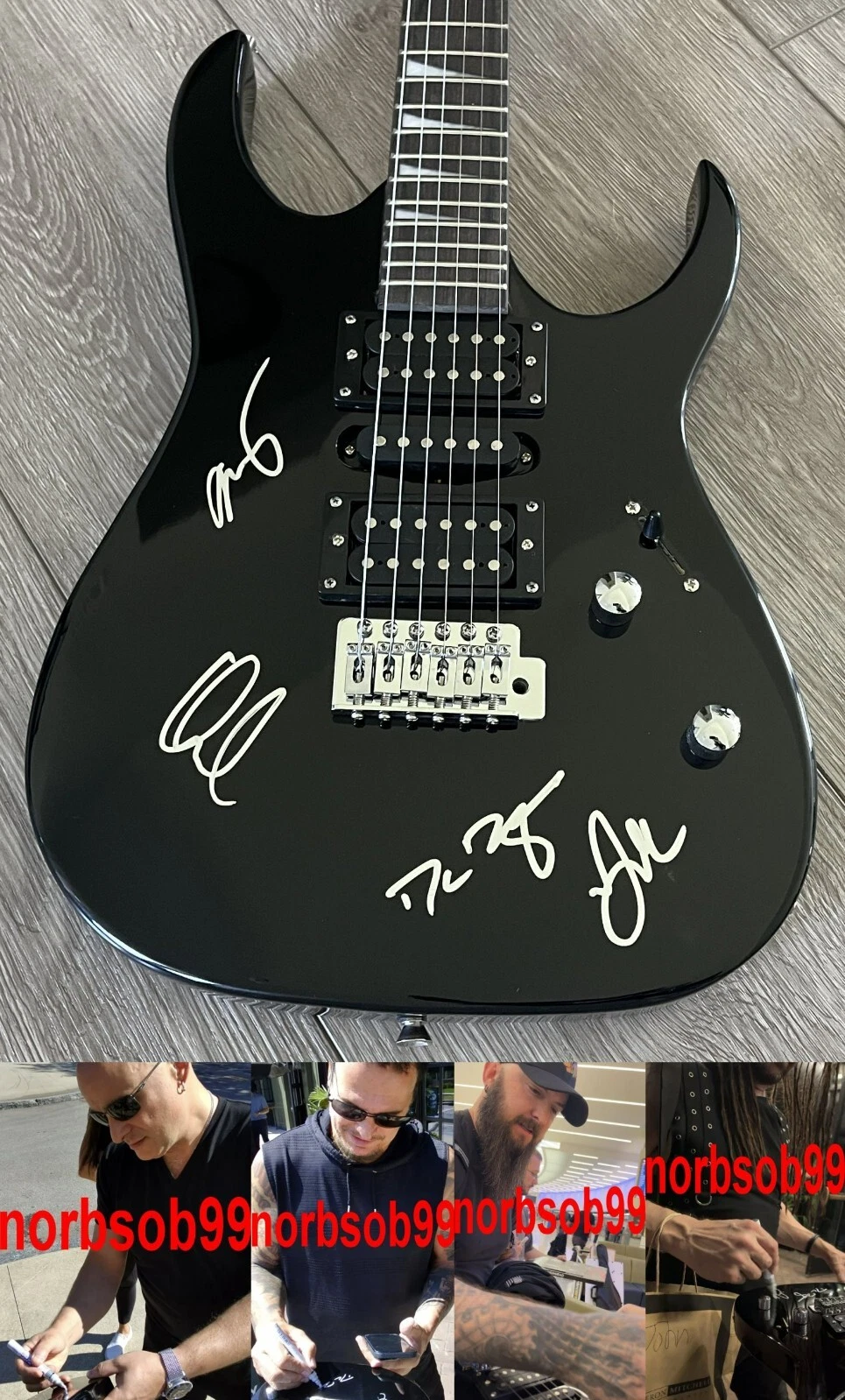 DISTURBED SIGNED AUTOGRAPH GUITAR DAVID DRAIMAN DAN DONEGAN +2 w/EXACT PROOF COA