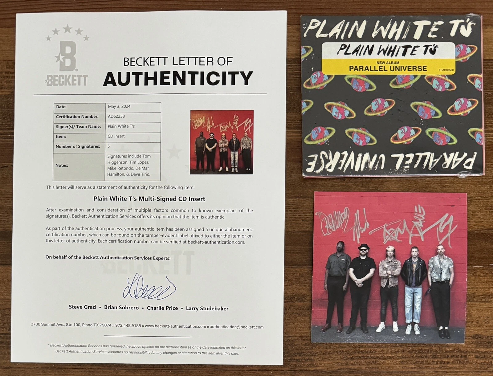 BAND SIGNED Plain White T’s Parallel Universe Autographed CD BAS Beckett COA