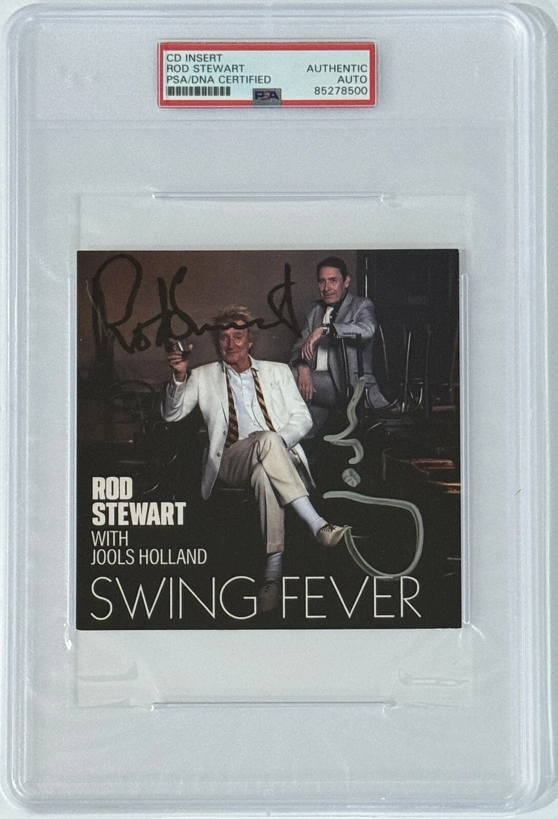 SIGNED ENTIRE NAME Rod Stewart & Jools Holland Swing Fever CD Cover PSA DNA Auto
