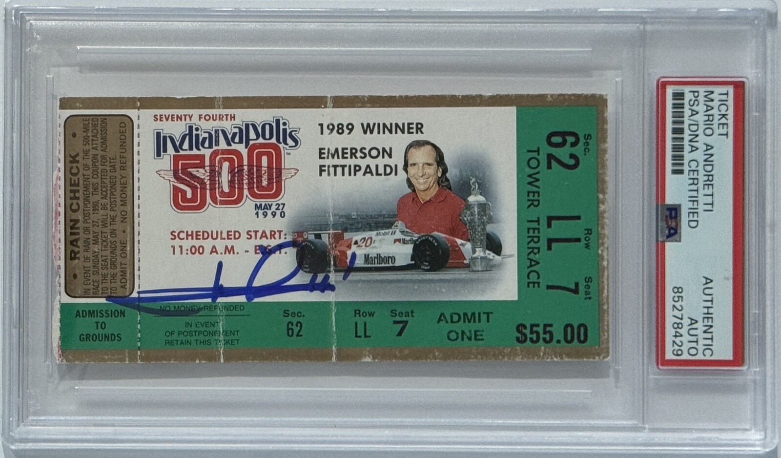 1990 Indy Indianapolis 500 Ticket Signed Mario Andretti PSA DNA COA Autograph F1