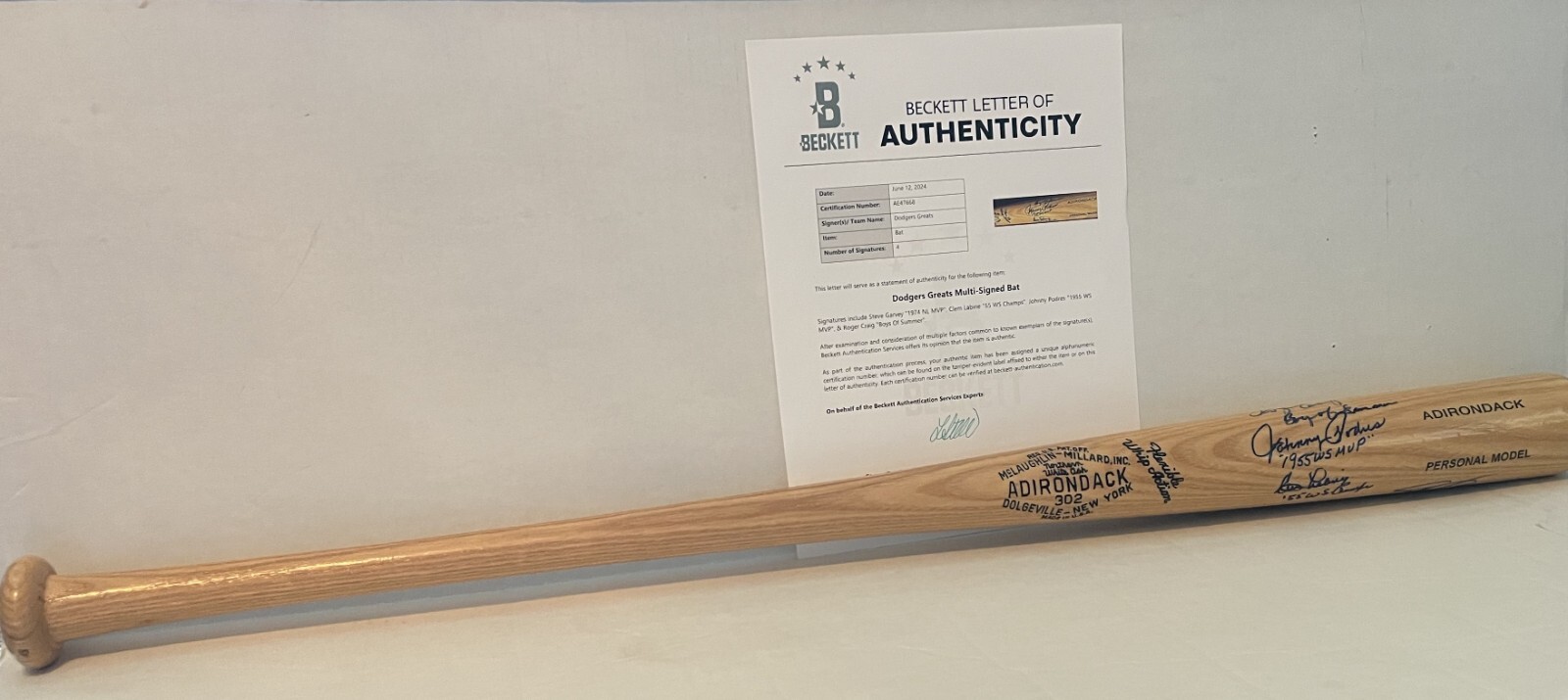 Steve Garvey, Clem Labine, Johnny Podres, Roger Craig Dodgers signed Bat Beckett