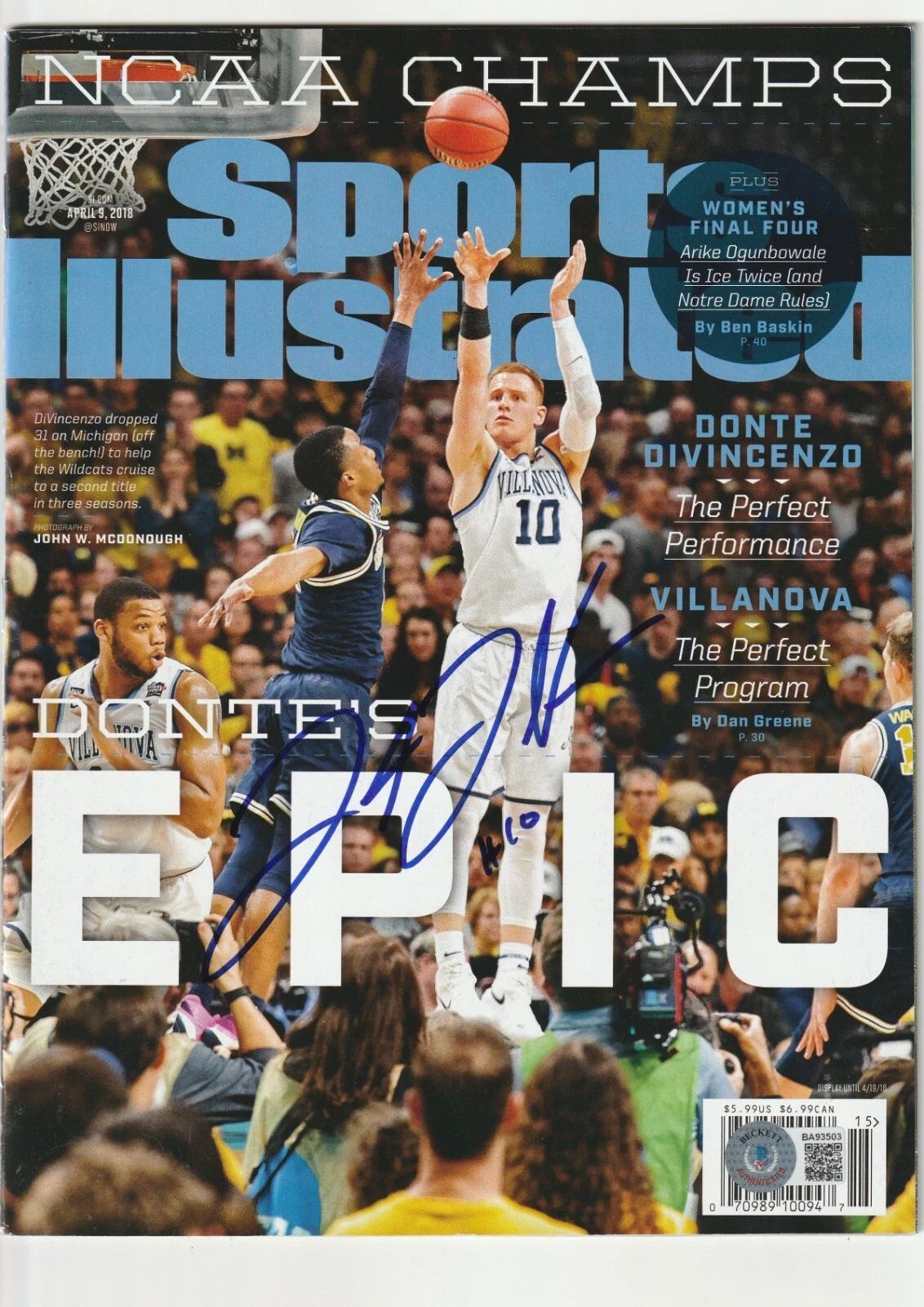 DONTE DIVINCENZO Signed 4/9/18 SPORTS ILLUSTRATED Beckett Auth (NO Label)