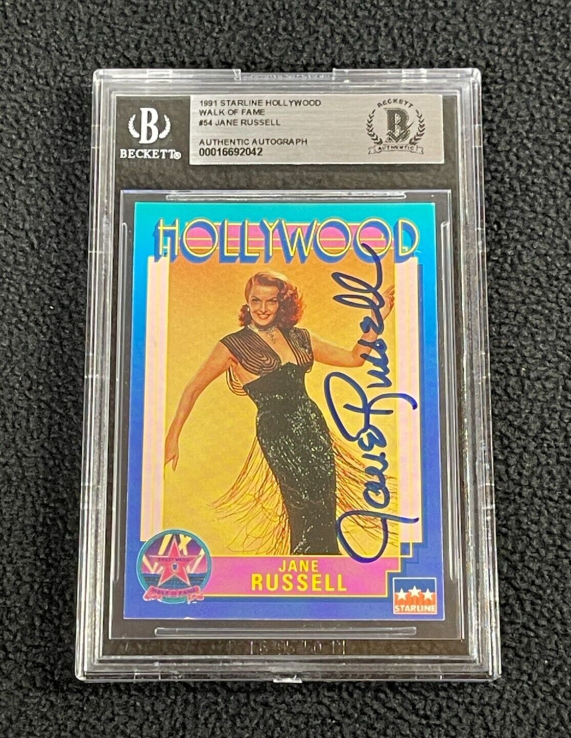 Jane Russell Signed 1991 Walk Of Fame Card #54 Gentleman Prefer Blondes Beckett