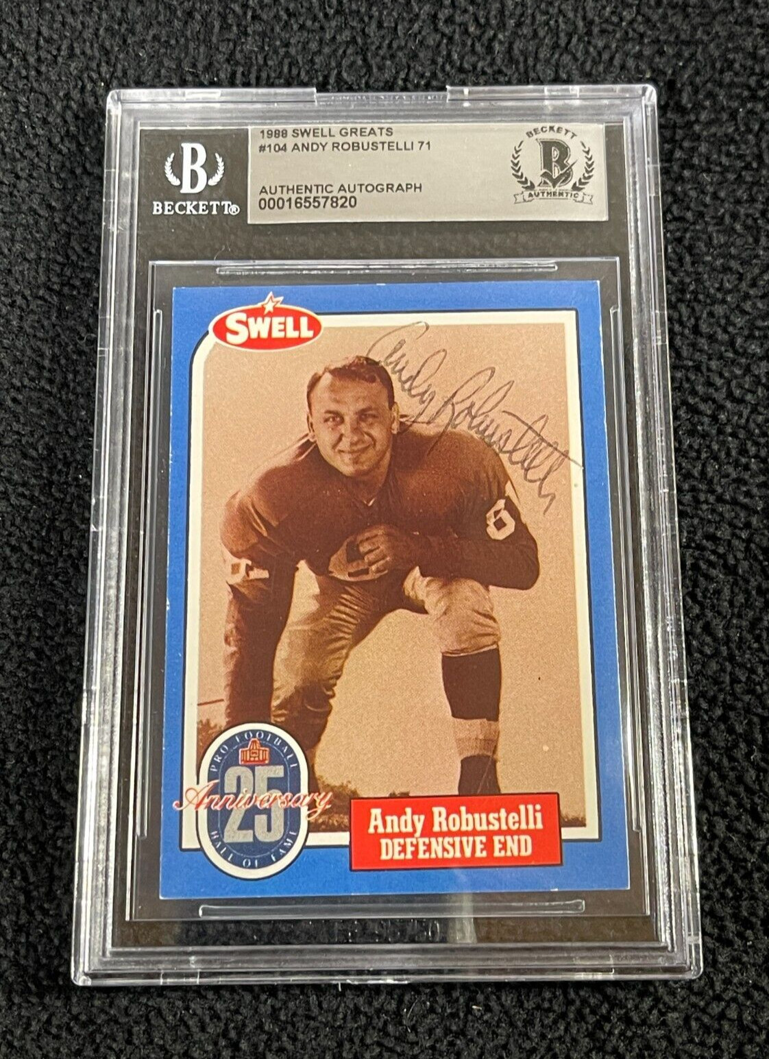 Andy Robustelli Signed 1988 Swell Greats Card #104 BAS Certified New York Giants