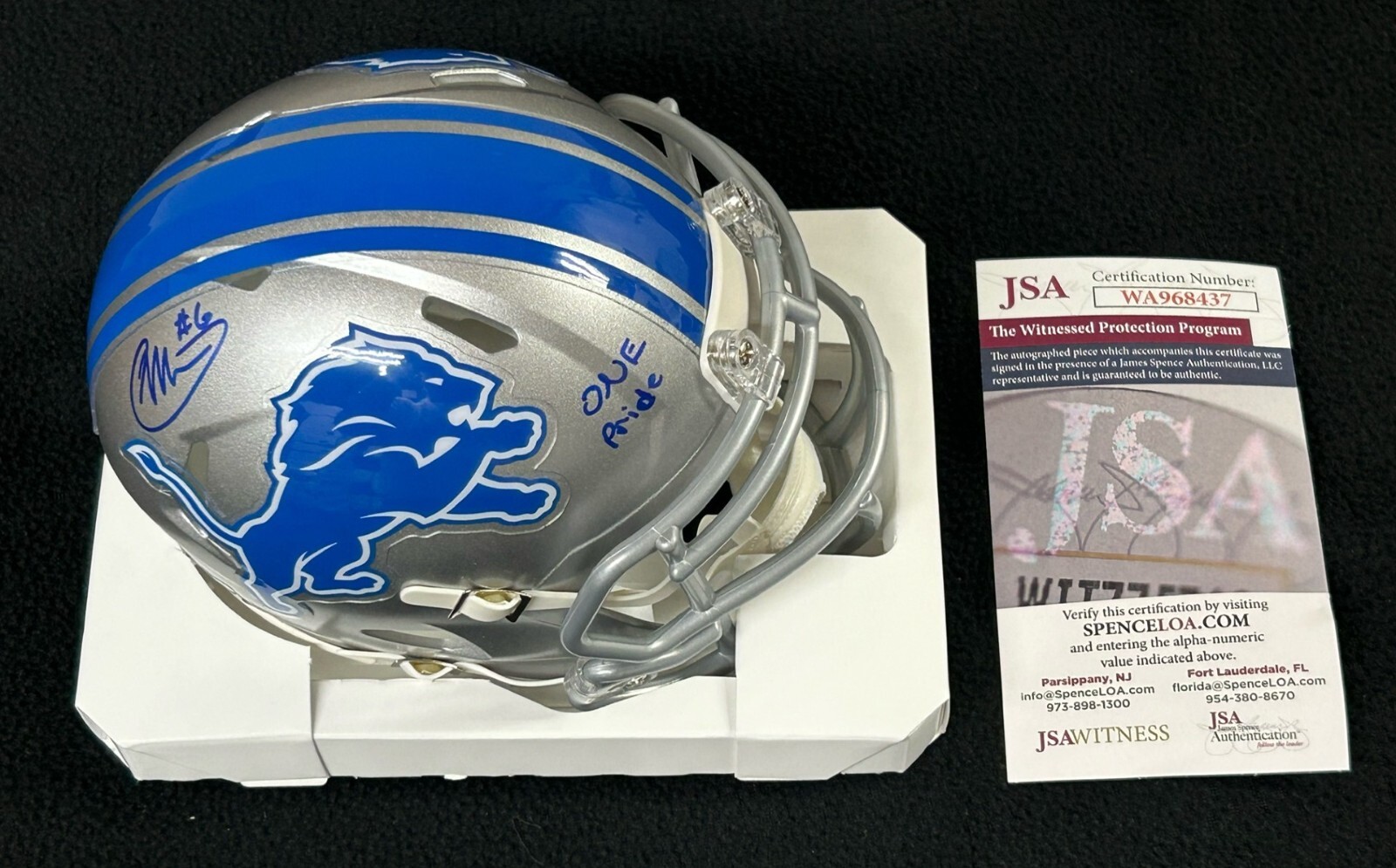 Ifeatu Melifonwu Signed & Inscribed One Pride Detroit Lions Mini Helmet JSA COA